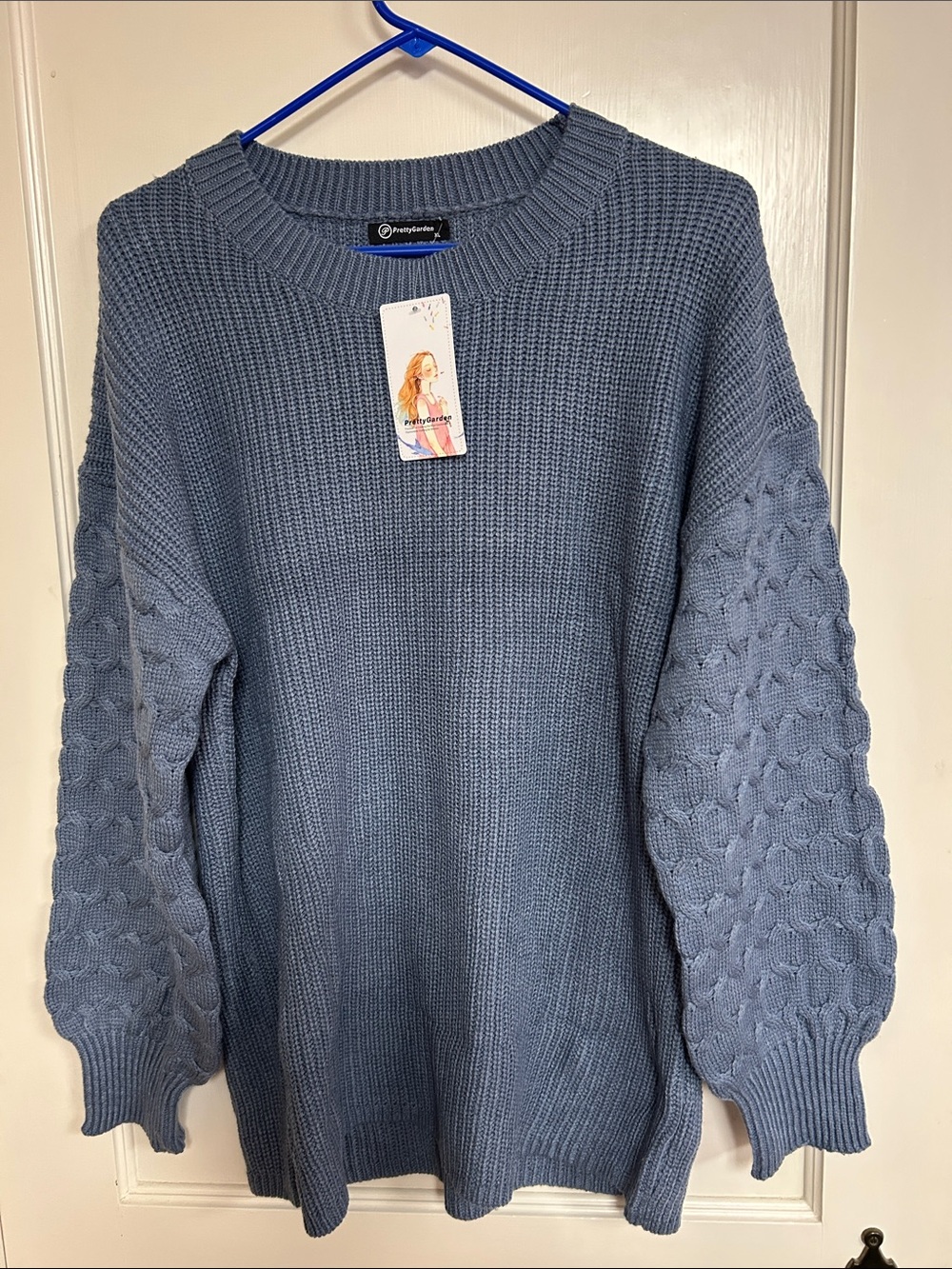 Blue Textured Sleeve Crewneck Sweater - XL-NWT